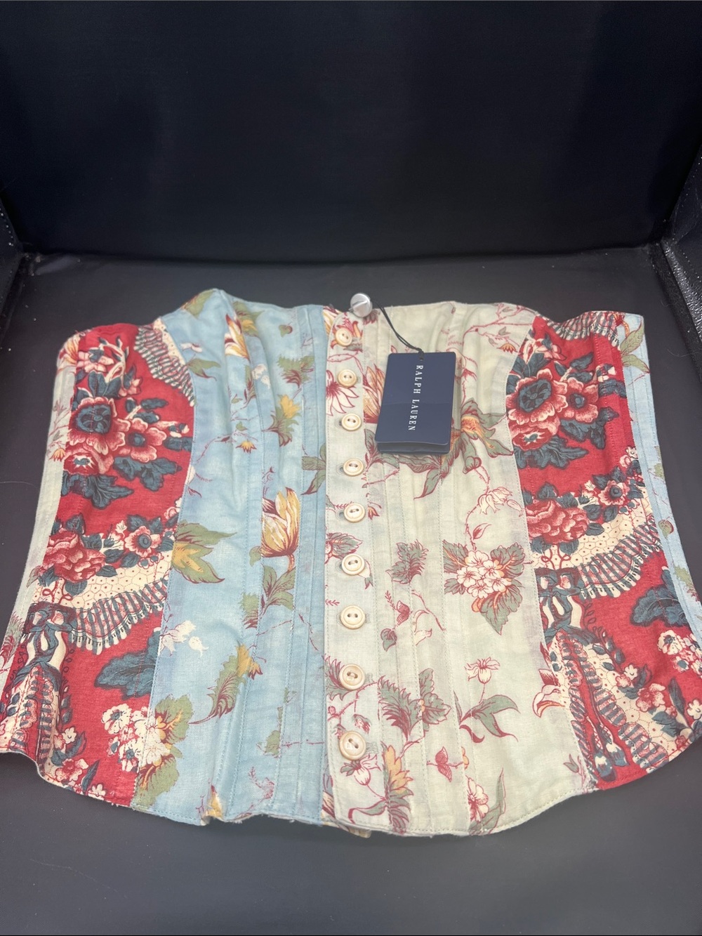 Ralph Lauren Floral Patchwork Corset-Style Tank in Red, Blue, Cream